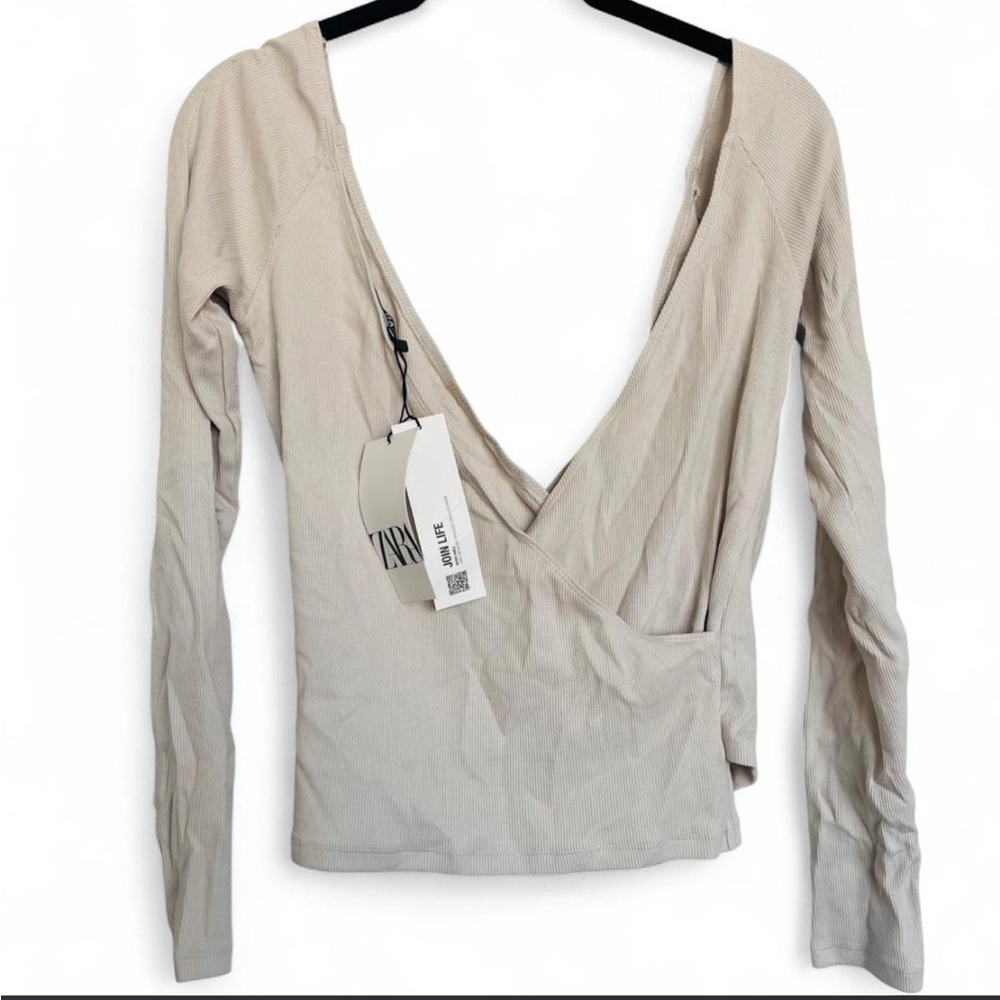 Zara Cream Long Sleeve Wrap Top